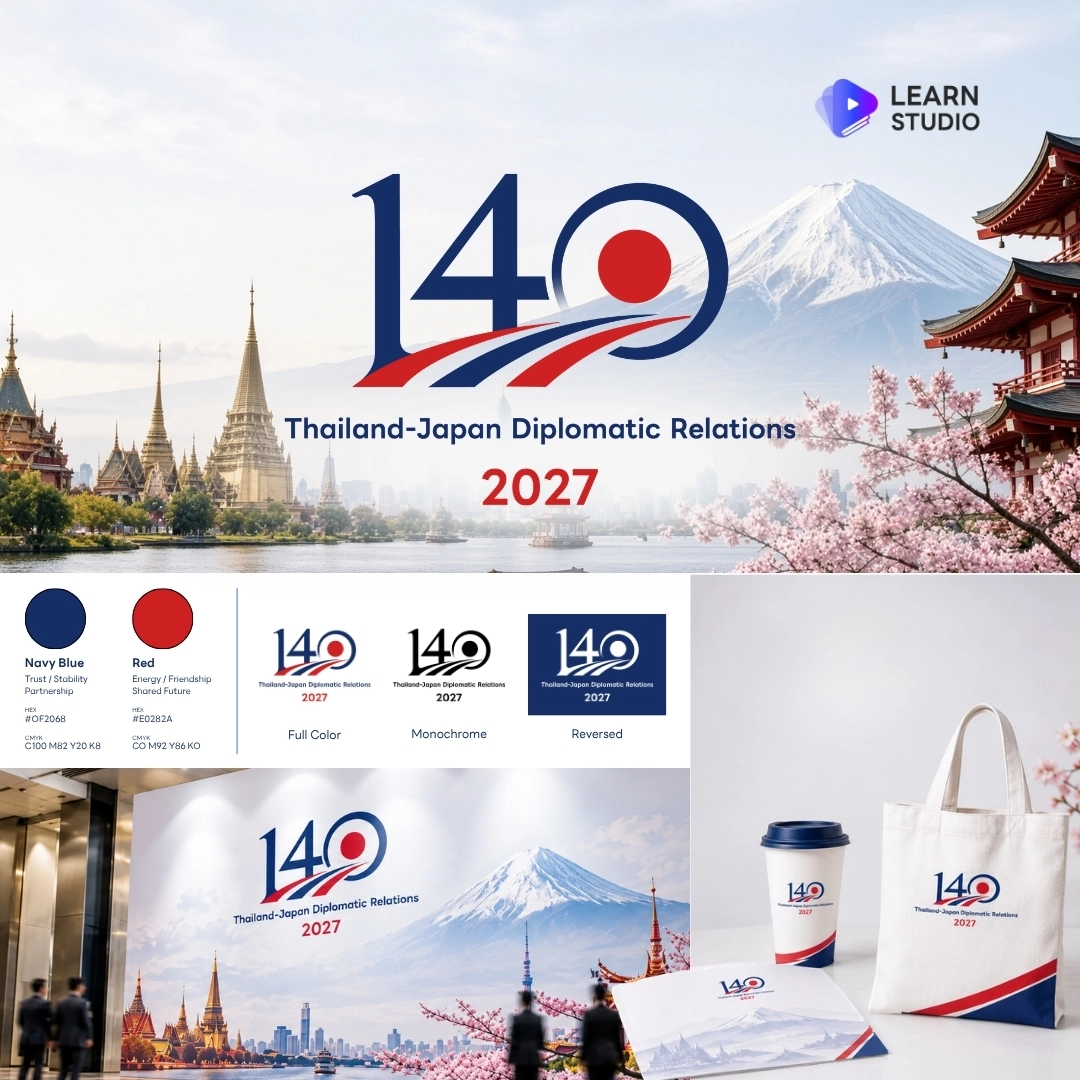 ผลงานออกแบบจากการประกวดตราสัญลักษณ์ 140 ปี ความสัมพันธ์ทางการทูตไทย-ญี่ปุ่น เพื่อเฉลิมฉลองวาระสำคัญและส่งเสริมความสัมพันธ์อันแน่นแฟ้นระหว่างสองประเทศ ตลอด 140 ปีที่ผ่านมา ไทยและญี่ปุ่นไม่ได้เพียงแบ่งปันมิตรภาพ แต่แบ่งปัน "วิสัยทัศน์" ร่วมสร้างอนาคตร่วมกัน ทั้งด้านการศึกษา วัฒนธรรม นวัตกรรม และการพัฒนาสังคม นำแนวคิดจากเลข 140 มาเป็นองค์ประกอบหลัก สื่อถึงมิตรภาพและความสัมพันธ์อันยาวนานระหว่างไทยและญี่ปุ่น เส้นขอบฟ้าถูกนำมาใช้เป็นภาพแทนของเส้นสมมติที่เชื่อมโยงอนาคตของทั้งสองประเทศ โดยใช้สีจากธงชาติไทยทอดสู่พระอาทิตย์ที่สื่อถึงธงชาติญี่ปุ่น สะท้อนแนวคิดเรื่องการเติมเต็ม การพึ่งพากัน และการร่วมกันสร้างอนาคต